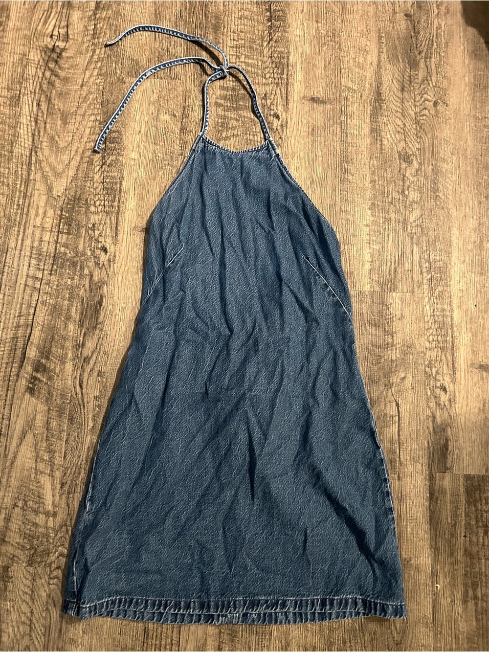 Abercrombie & Fitch Denim-Look Halter Mini Dress - Indigo Blue